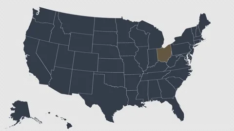 Ohio Pulsing on US Election Map State Animation Seamless Loop Alpha Channel 4K Видео 341308449