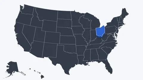 Ohio Raised in 3D on US Election Map Red and Blue Highlight, White Background Stock Illustration