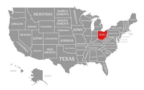 Ohio red highlighted in map of the United States of America Stock Illustration