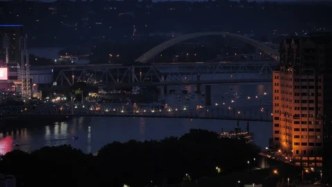 Ohio River Cincinnati Time Lapse at Night from High Angle Stock Footage 96752336