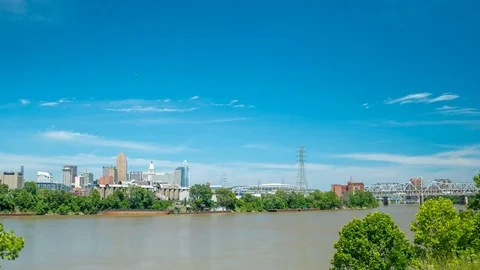Ohio River Time Lapse of Cincinnati Downtown 4K 1080p Stock Footage 77575987
