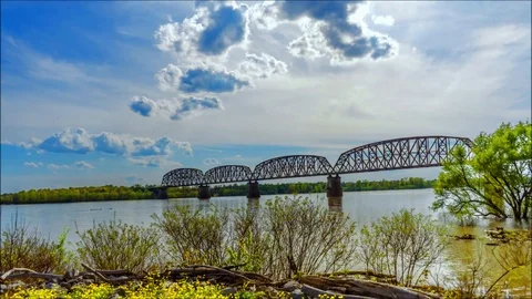 Ohio River Train Bridge Time Lapse Stock Footage 91996637