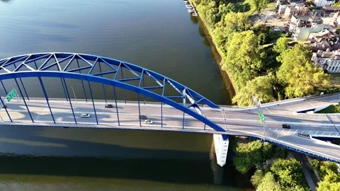 Ohio River View With Blue Fort Henry Bridge In Wheeling Town West Virginia Stock Footage 336857708