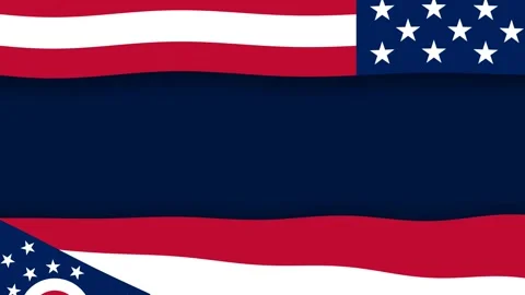 Ohio State Flag and USA Flag Waving Patriotic Background Template Loop. Stock Footage 343501741