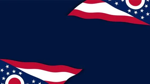 Ohio State Flag Background with Waving Flags on Dark Blue. Stockfoto's