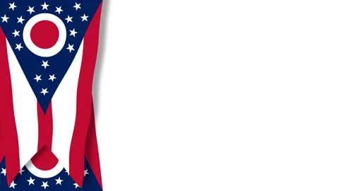 Ohio State Flag Draped Vertically on White Background with Copy Space. Stock Footage 343501214