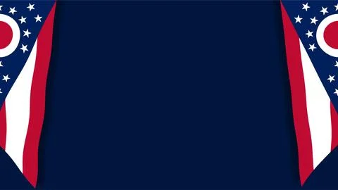 Ohio State Flag Frame Background with Dark Blue Copy Space. Stockfoto's