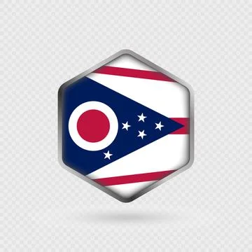 Ohio State Flag Icon in Hexagon Shape. Stock Illustration