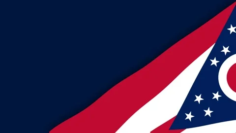 Ohio State Flag Waving Close Up on Dark Blue Background. Stock Footage 343502799