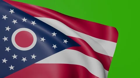 Ohio state flag waving on green screen. Flag of Ohio, United States of America. Stock Footage 314580533
