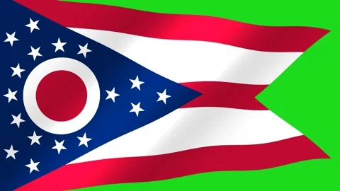 Ohio State Flag Waving on Green Screen Background Loop. Stock Footage 343501807