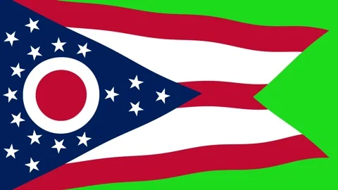 Ohio State Flag Waving on Green Screen Background Chroma Key Loop. Stock Footage 343502077