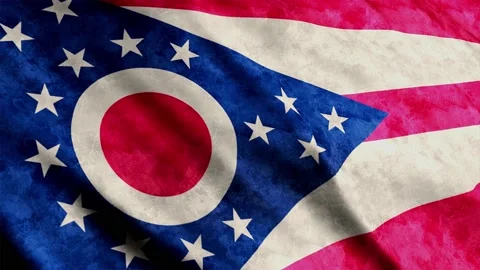 Ohio State Flag waving in the wind grunge version Stock Footage 236080771