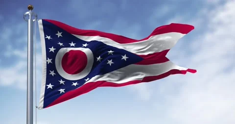 The Ohio state flag waving in the wind on a clear day Stock Footage 300479454