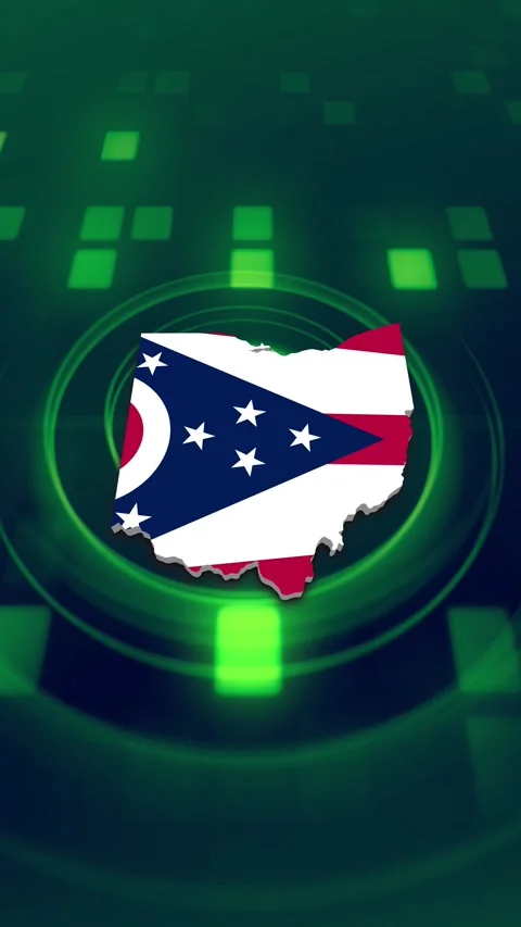 Ohio State Map and Flag Background Vídeo Stock 347216329