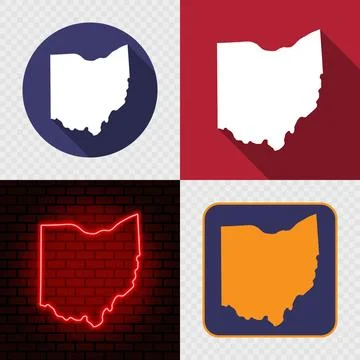 Ohio State Map Icons Set, USA Silhouette Collection in Flat, Minimal and Ne.. Stock Illustration