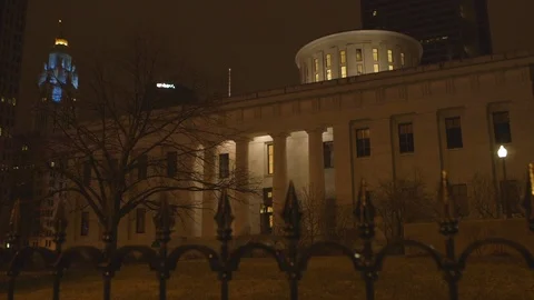 Ohio Statehouse At Night Time Behind Fence Stock-Footage 118093049