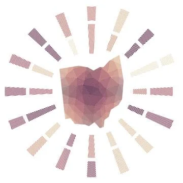 Ohio sunburst. Low poly striped rays and map of the us state. Captivating v.. Stockillustratie