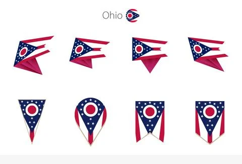 Ohio US State flag collection, eight versions of Ohio vector flags. Stock Illustration