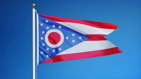 Ohio (U.S. state) flag in slow motion seamlessly looped with alpha Stock Footage 70005755