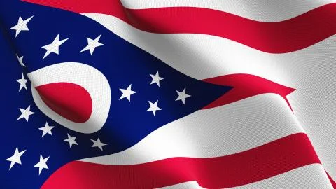 Ohio US State flag waving on wind. Stock Illustration
