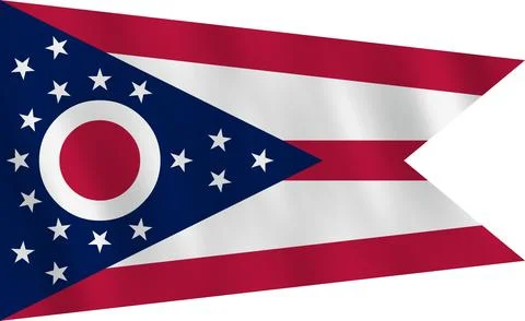 Ohio US state flag with waving effect, official proportion. Illustrazione stock