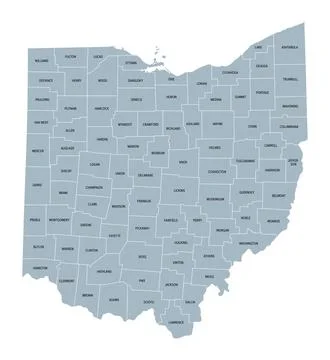Ohio, U.S. state subdivided into 88 counties, gray political map Stock Illustration