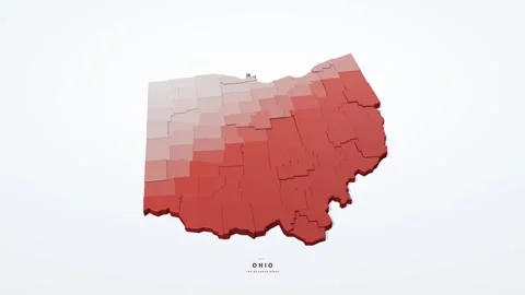 Ohio USA 3D isometric state map with county borders rotating on a clean white Stock Footage 340404605