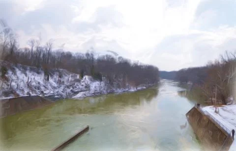 Ohio Winter At A Dam Stock Illustration