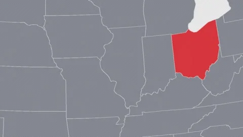 Ohio Zoomed In Red on US Election Map State Focus Animation, Alpha Channel 4K Vidéo 341416052