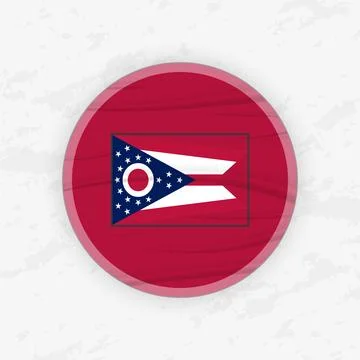 Ohioan Flag in a Circular Emblem Design, Abstract Round Sticker Illustration. Stock Illustration