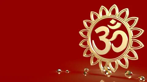 The ohm gold on red background  3d rendering Stock Illustration