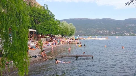 Ohrid Lake and the beaches Stock Footage 80843598