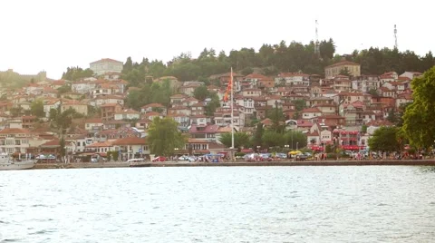 OHRID, MACEDONIA, JUNE 2015: Beautiful seaside view of Ohrid town. Stock-Footage 59776663