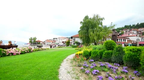 OHRID, MACEDONIA, JUNE 2015: Beautiful park view in the center of Ohrid city. Stock-Footage 59778069