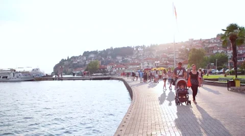 OHRID, MACEDONIA, JUNE 2015: Everyday scene from Ohrid city of Macedonia. Vídeo Stock 59777236