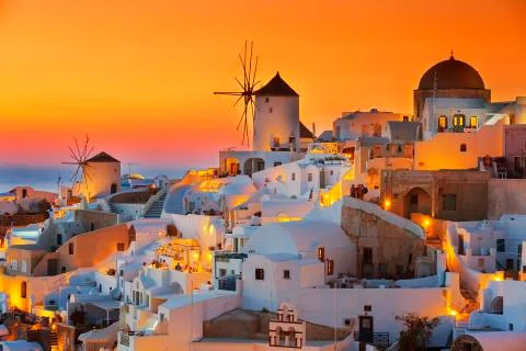 Oia at sunset Stock Photos