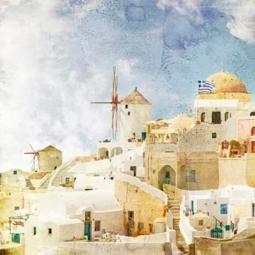 Oia windmills 스톡 일러스트