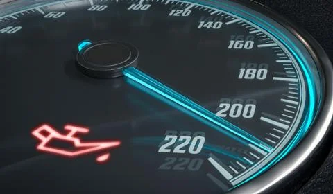 Oil and engine malfunction warning light control in car dashboard. 3D rendered i 스톡 일러스트