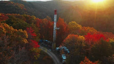 Oil and Gas Operations in Fall Foliage Stock Footage 333692520
