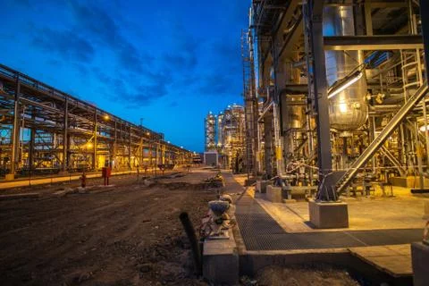 Oil and gas processing facilities at the factory __ Stock Photos