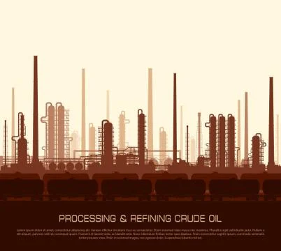 Oil and gas refinery at sunset Stock Illustration