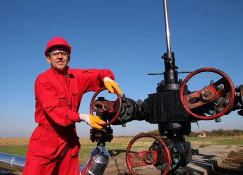 Oil and Gas Worker Wearing Protective Clothing Stock Photos