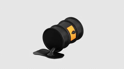 Oil barrel being compressed as crude oil spills out into a dark puddle Stock Footage 331593110