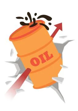 Oil barrel breaking though the wall with a rising arrow. Stock Illustration