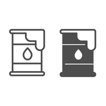 Oil barrel, cask and drop of oil, petrol line and solid icon, oil industry イラスト素材