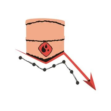 Oil Barrel Falling Price Chart Red Flat Icon Stock Illustration