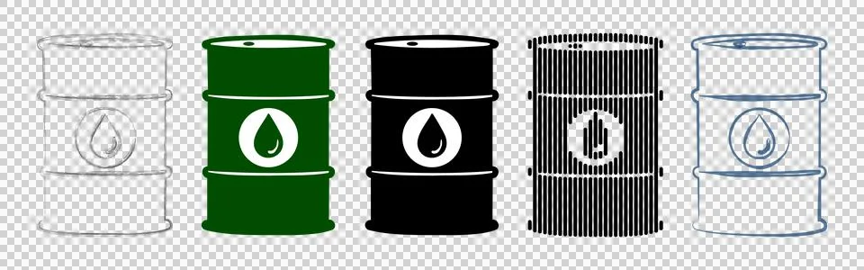 Oil Barrel Icon Set Vector - Sketch, Silhouette, and Halftone Styles Stock Illustration
