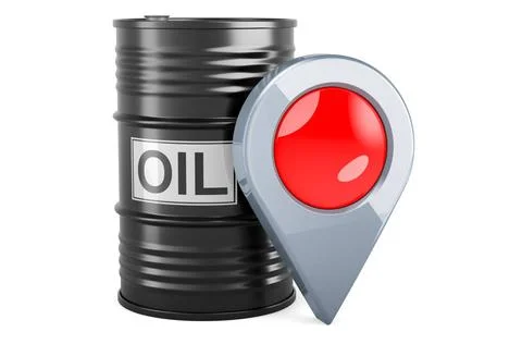 Oil barrel with map pointer, 3D rendering Oil barrel with map pointer, 3D ... Stock Photos