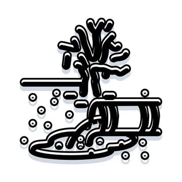 Oil barrel polluting environment with dead tree Stock Illustration